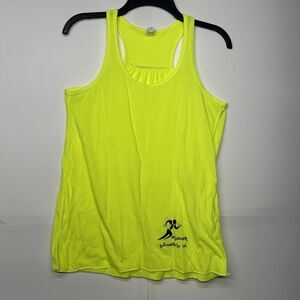Bella Women's Neon Yellow Racerback Tank Top Size Medium Graphic Running Shirt